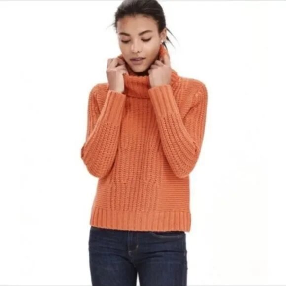 Banana Republic Sweaters - Banana Republic Italian Yarn Chunky Knit Turtleneck- Orange- Size Small